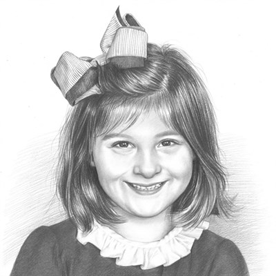 pencil sketch portrait of a little girl with short hair smiling from photo - myDaVinci